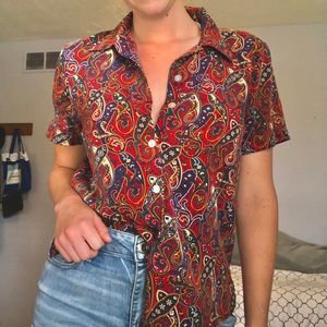 fun colorful paisley button up top